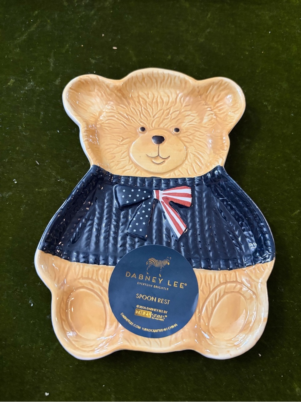 Dabney Lee Bear Spoon Rest in Navy Sweater and Tan Body